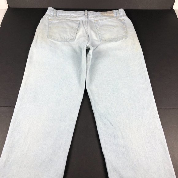 VTG 90s Bugle Boy Jeans Men's 32 x 29* Light Blue Thrashed Stained Denim Cotton - Picture 12 of 16